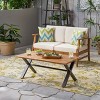 MOEPISY Outdoor Acacia Wood Coffee Table, Teak Finish, Rustic Metal,Black and Brown - 3 of 4