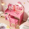 Kids Vanity, 2 in 1 Princess Makeup Vanity Desk Toddler Vanity Table & Chair Set with Open Bookshelf Storage Cabinet & Shelves for Girls - 2 of 4