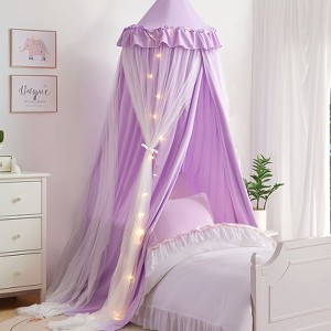 YEERSWAG Premium Double Layer Princess Bed Canopy Bed Curtain Nets with Luminous Stars Lights For Twin Size - 1 of 4
