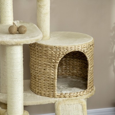 Beige Sisal Cat Tree with Condo and Hammock, 72 cm