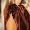 Amaryllis Women's Gathered Up Sleeve Velvet Blouse with Round Neckline Gathered Shoulder Detail Relaxed Fit Soft Fabric - 3 of 3