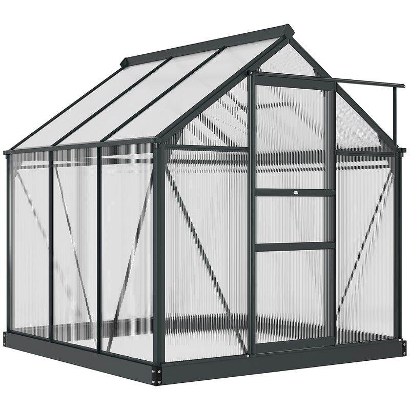 Outsunny 6.2' x 6.2' x 6.6' Polycarbonate Greenhouse, Heavy Duty Outdoor Aluminum Walk-in Green House Kit with Vent & Door for Backyard Garden, Gray, 4 of 7