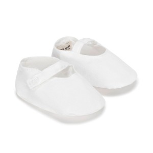 Hope & Henry Baby Linen Button Strap Soft Shoe, Soft White Linen Strap, 0-3 Months - 1 of 4