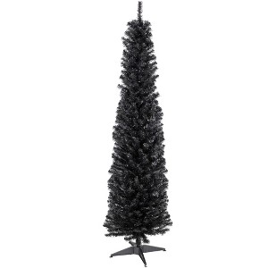 Northlight 6' Charcoal Brown Iridescent Slim Artificial Tinsel Halloween Tree, Unlit - 1 of 4
