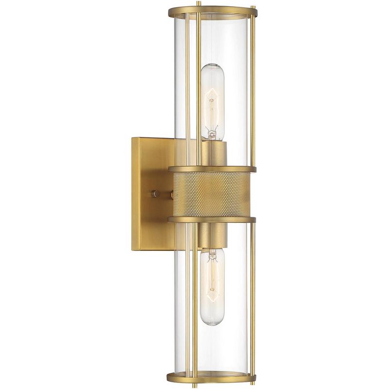 Possini Euro Design Miranda Modern Wall Light Sconce Warm Brass Hardwire 4 1/2" 2-Light Fixture Clear Glass Shade for Bedroom Bathroom Vanity Reading, 1 of 9