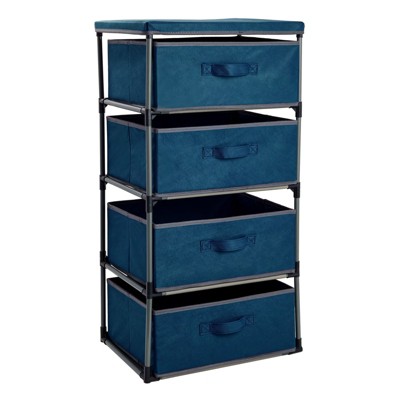 Juvale Fabric Dresser Storage Organizer with 4 Clothes Drawers Bins, Clothing Storage Closet Drawer Tower, Blue 16.5x13x33 in