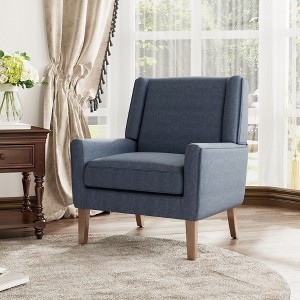 Modern Wingback Accent Chair, Upholstered Armchair with Lounge Seat & Wood Legs - 1 of 4
