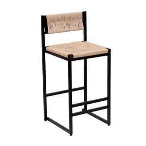 Lyngins Paper Rope Woven Bar Stools Set of 2 with Footrest,Kitchen Chairs with Metal Legs,Polyester Counter Stools for Kitchen Island - 1 of 4