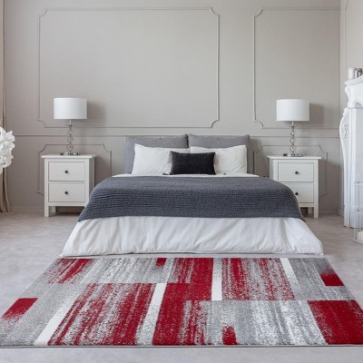 Red and Gray Geometric Synthetic Area Rug 4' x 5'