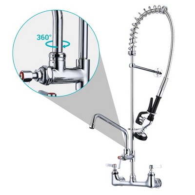 36" Stainless Steel Wall Mount Kitchen Faucet with Pull-out Spray