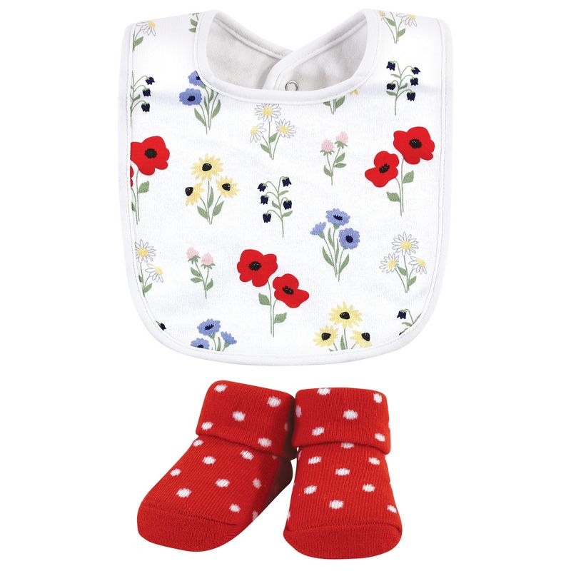 Hudson Baby Infant Girl Cotton Bib and Sock Set, Wildflower, One Size, 5 of 7