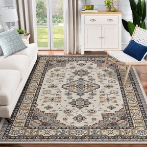 Washable Vintage Boho Area Rug, Low-Pile Soft Non-Slip Carpet for Living Room, Bedroom, Kitchen, Stain-Resistant Large Rug - 1 of 4