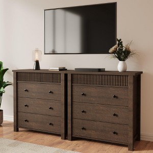 5 Drawer Dresser for Bedroom, Wooden Chest of Drawers, Fluted Storage Organizer for Living Room, Hallway and Entryway, Walnut - 1 of 4