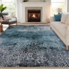 Vintage Distressed Floral Print Machine Washable Area Rug, Soft Non Slip Throw Carpet for Home Office - 2 of 4