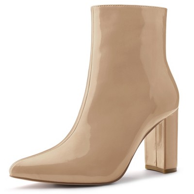 Allegra K Women's Halloween Pointed Toe Zip Chunky Heels Ankle Boots
