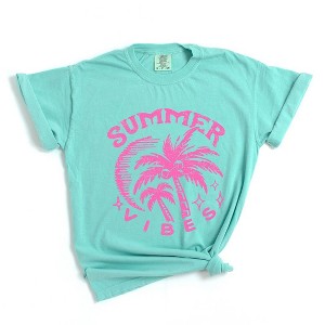 Simply Sage Market Women's Summer Vibes Distressed Short Sleeve Garment Dyed Tee - 1 of 2