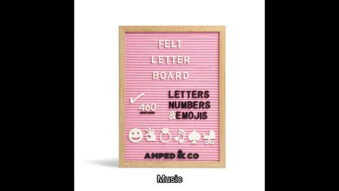 Amped Co - 16"x12" Premium Felt Letter Board: 460 Letters, Oversized Emojis, Oak Wood Frame, PreCut Letters in 3 Canvas Bags, 2 of 8, play video