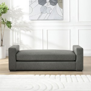 Sapphtopaz Modern Ottoman PU Upholstered Bench with Armrests Rectangle Vanity Stool Ottoman Entryway Bench for Living Room, Bedroom, Entryway - 1 of 4