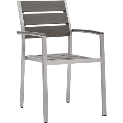 Modway Shore Outdoor Patio Aluminum Dining Armchair Silver Gray