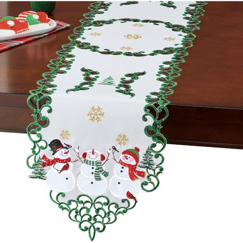 Collections Etc Winter Snowman & Snowflakes Cutwork Table Linens Runner ...