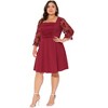 Agnes Orinda Women's Plus Size Pleat Front Square Neck Sheer Sleeve Flowy A-Line Dresses - 3 of 4