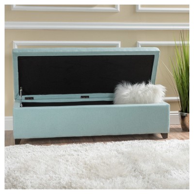 Light Blue Tufted Fabric Storage Ottoman Bench