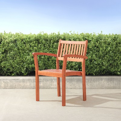 PAGED Outdoor Dining Chairs Set of 2 Wood Stackable Lawn Chairs with Slatted Back for Patio, Outside, Lawn, Natural Wood