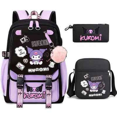 Paaaawaters Student Backpack Multi-Pocket Padded Shoulder Straps Cute Design Black 3-Piece Set