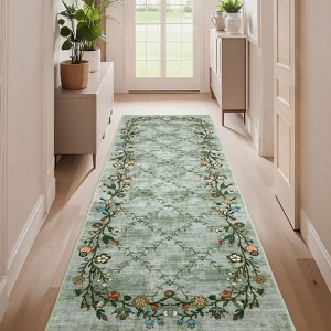 Washable Rug Modern Floral Rug Non Slip Low Pile Rug Stain Resistant Area Rug Non Shedding Indoor Floor Cover for Bedroom Living Room - 1 of 4