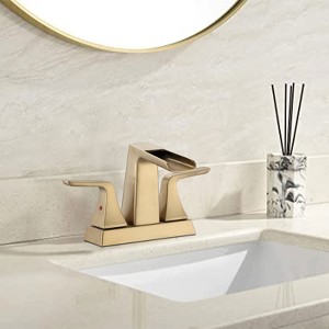 Gulches Two Handle 4 Inch Centerset Waterfall Bathroom Sink Faucet, Brushed Golden - 1 of 4