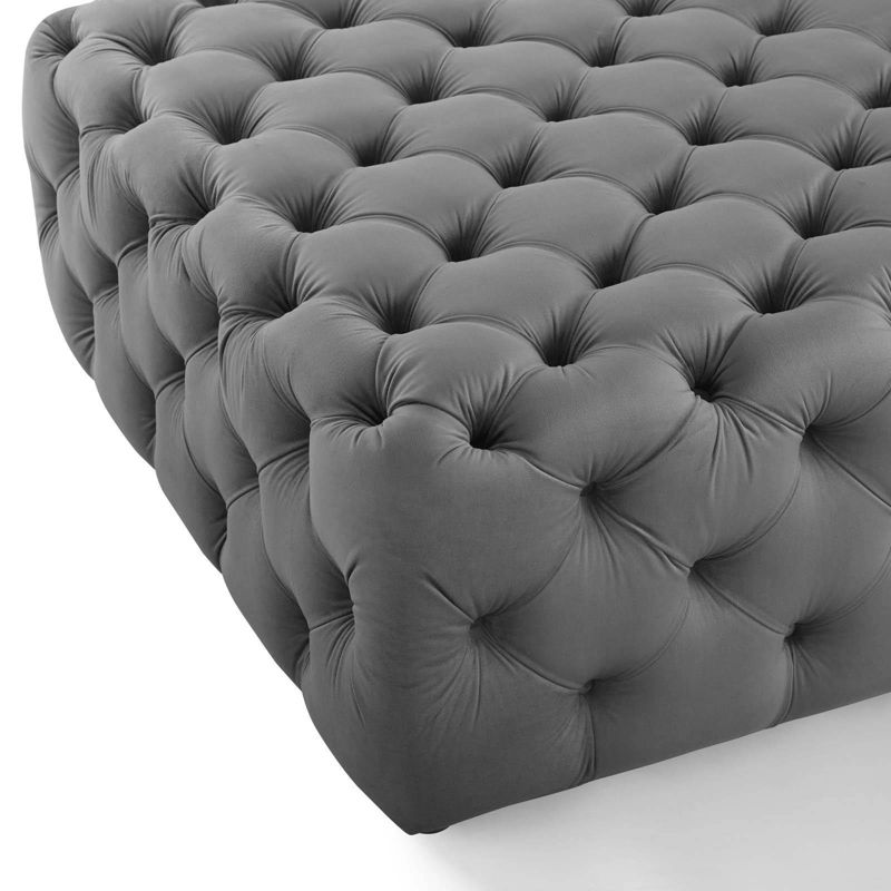 Amour Tufted Button Large Square Performance Velvet Ottoman Gray - Modway, 6 of 10