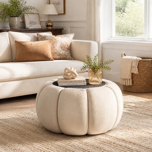 Pumpkin Storage Ottoman Footstool with Removable Lid for Living Room ...