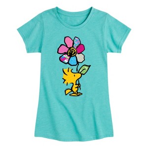 Girls' - Peanuts - Woodstock With Flower And Pattern Fitted Short Sleeve Graphic T-Shirt - 1 of 4