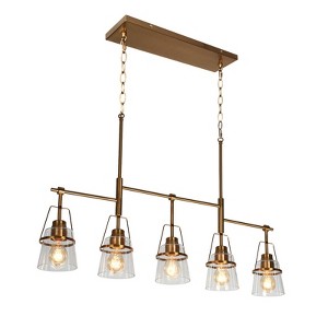LNC Dendrophyllia 5-Lights 37.4" Modern Linear Kitchen Island Pendant  Lights, Polished Gold with 5 Clear Glass Shades - 1 of 4