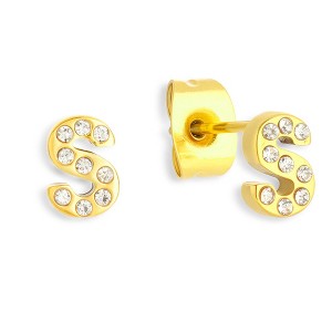 EVRY JEWELS WATERPROOF Gold or Silver Plated Stainless Steel Crystal Initial Stud Earrings - 1 of 2