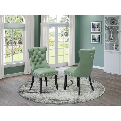 East West Furniture DAP2F23 Dallas Parson Kitchen Chairs - Button Tufted Nailhead Trim Beige Red faux Leather  Dining Chairs, Set of 2, linen white