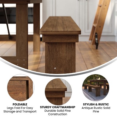 Rustic Solid Pine 8-Foot Folding Farm Bench