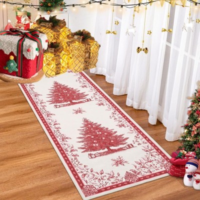 Christmas Tree Washable Area Rug, Soft Non-Slip Nursery & Bedroom Mat, Stain Resistant Holiday Carpet for Living Room & Office
