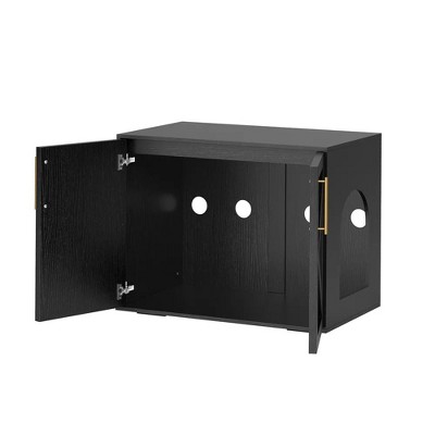 Black Wooden Freestanding Cat Litter Box Enclosure with Double Doors