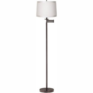 360 Lighting Modern Swing Arm Floor Lamp 60.5" Tall Bronze Off White Self Trim Fabric Drum Shade for Living Room Reading Bedroom Office - 1 of 4