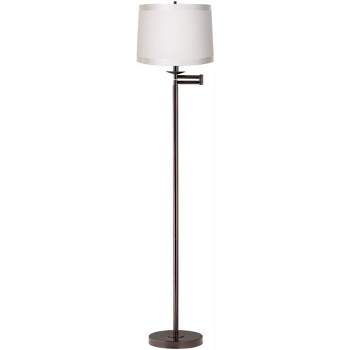 360 Lighting Modern Swing Arm Floor Lamp 60.5" Tall Bronze Off White Self Trim Fabric Drum Shade for Living Room Reading Bedroom Office