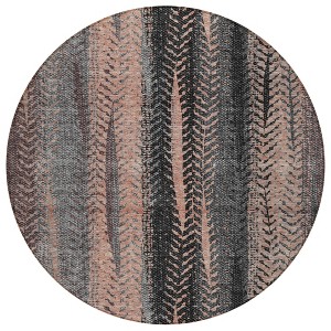 Blue Charcoal And Copper Botanical Leaves Washable Indoor Outdoor Area Rug - 1 of 4
