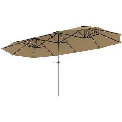 Aghana Digitals Khaki 13ft Solar LED Double-Sided Patio Umbrella with Crank Lift, UPF30+ Polyester