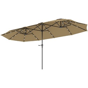 Aghana Digitals Khaki 13ft Solar LED Double-Sided Patio Umbrella with Crank Lift, UPF30+ Polyester - 1 of 4