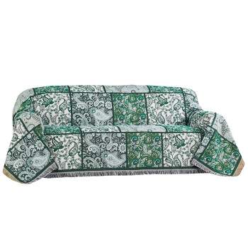 Collections Etc Green and White Paisley Patchwork Furniture Throw