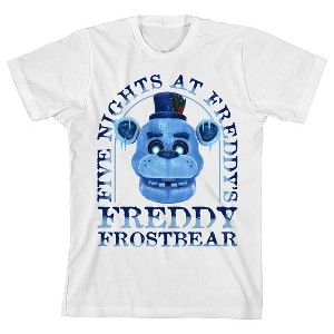 Five Nights At Freddy's Freddy Frostbear, Title text, Name text on White Short Sleeve Youth T-Shirt - 1 of 3