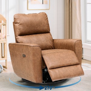 Coucheta Power Recliner Chair with Swivel & Glide Motion, PU Leather Nursery Chair w/ USB Port & Lumbar Support for Living Room, Home Theater&Nursery - 1 of 4