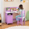 Costway Kids Study Desk with Chair, Whiteboard, Marker, Hutch, Storage Cabinet Purple/White - 2 of 4