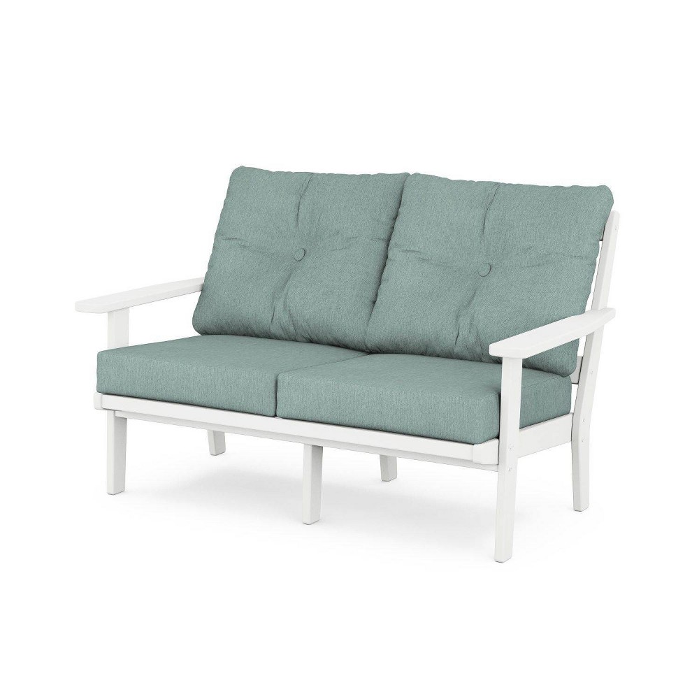 POLYWOOD Prairie Deep Seating Outdoor Patio Loveseat White/Glacier Spa: Craftsman Style, Weather-Resistant