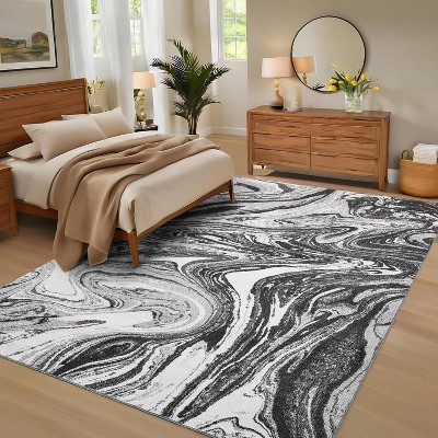 homfan Modern Abstract Area Rug Washable Rugs Stain Resistant Throw Carpet Low Pile Folding Floor Cover with Non-Slip Backing